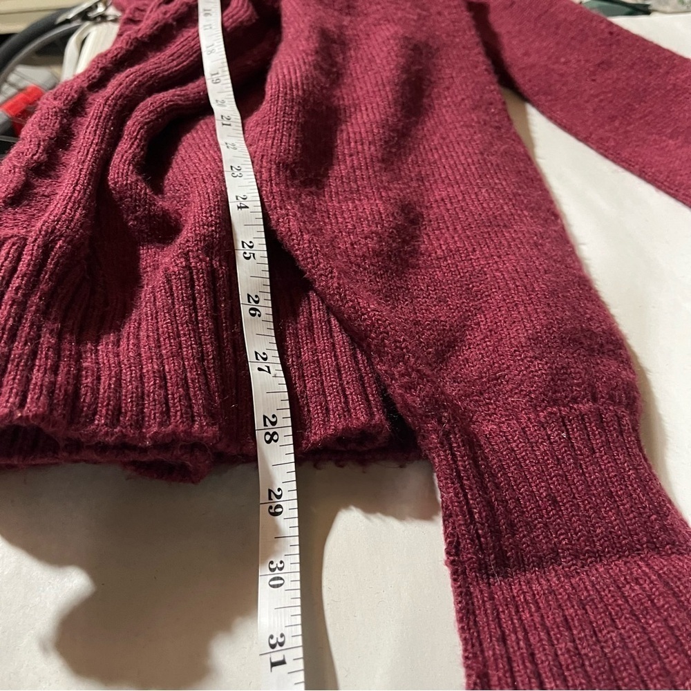 Men's Vinatge Cable Knit Cardigan Sweater - Rich Burgundy Large Wool - Picture 9 of 9